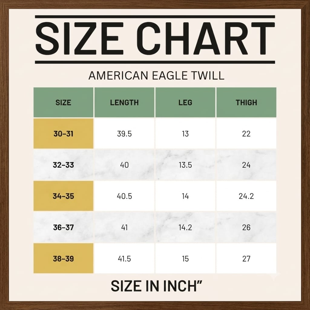 Size chart for Gabardine Pants