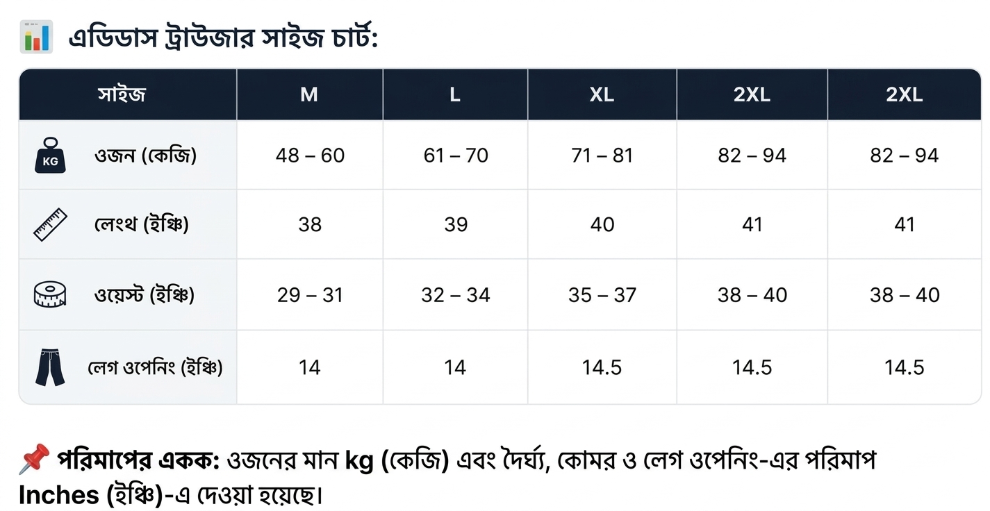 Size chart for ADS Trouser-Grey